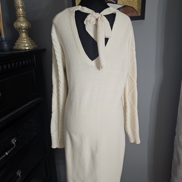 Torrid Cream Cable Knit Long Sleeve Dress - Picture 2 of 6